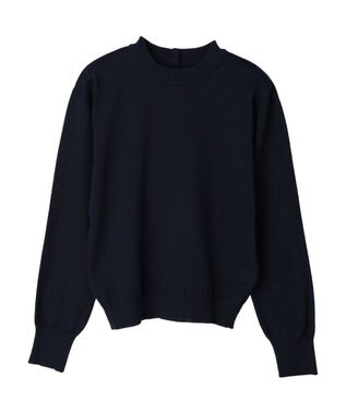earth music&ecology バックボタンクルーネックニットプルオーバー Navy