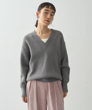 AMERICAN HOLIC ラメ入りＶネック片畦ニットプルオーバー Gray Mixture