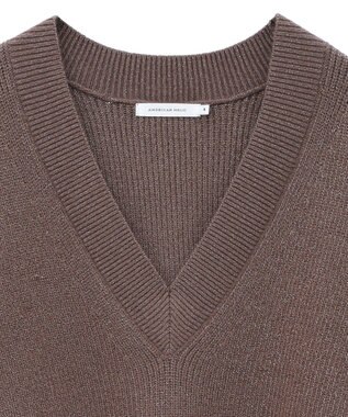 AMERICAN HOLIC ラメ入りＶネック片畦ニットプルオーバー Mocha