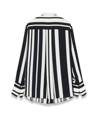 JOSEPH ストライプクレープ　ノーカラーシャツ Ivory/Black