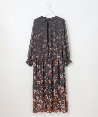 自由区 【洗える】オータムダリアプリント ワンピース オレンジ系