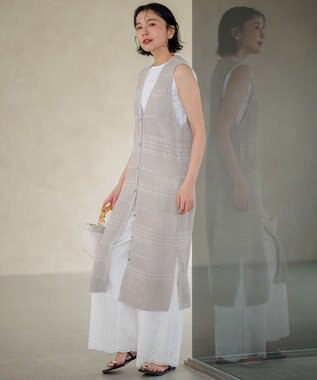 23区 レーシーパターン ロングジレ ニット ベージュ系