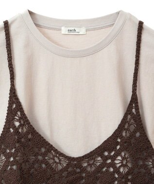 earth music&ecology ＳＥＴ２点　クロシェキャミ＋ノースリーブプルオーバー Brown
