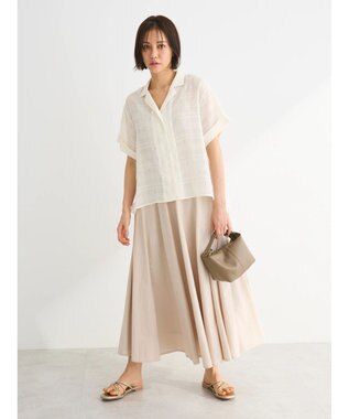 Green Parks シアーチェック開襟ブラウス Off White