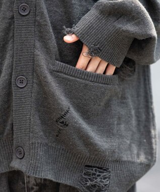 WEGO 【ユニセックス着用ITEM】ダメージジャガードカーディガン スミクロ