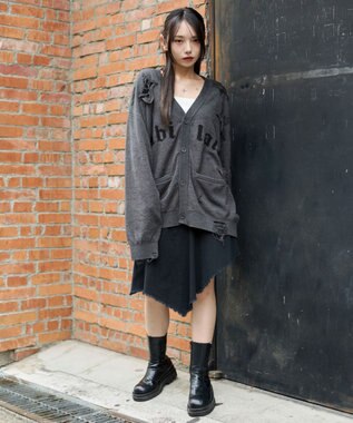 WEGO 【ユニセックス着用ITEM】ダメージジャガードカーディガン スミクロ