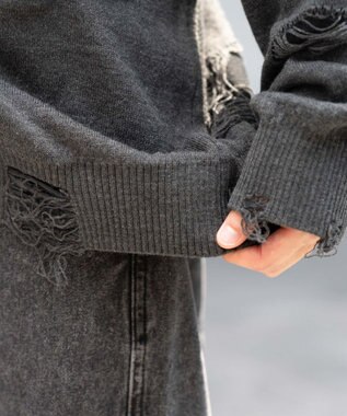 WEGO 【ユニセックス着用ITEM】ダメージジャガードカーディガン スミクロ