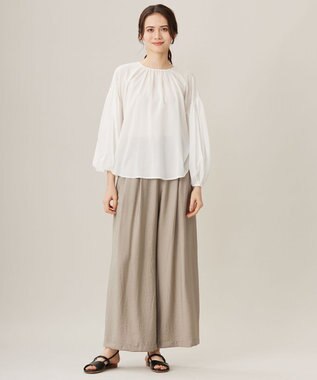 自由区 L 【ウエストゴム・洗える】エアリーツイルワイド パンツ ベージュ