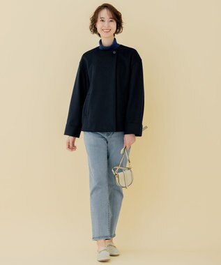 自由区 【WEB限定】ブラッシュドビーバー ショート丈ノーカラーコート ネイビー系