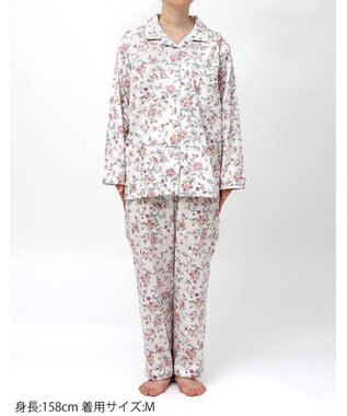 WACOAL ワコール_リラックス＆スリープ パジャマ 綿100%(本体) サテン 長袖 長ズボン ミントン レディース NDX555 /ワコール ホワイト