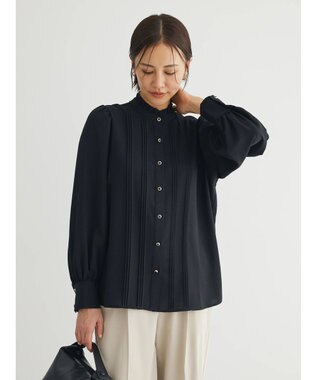 Green Parks ・ＥＬＥＮＣＡＲＥ　ＤＵＥ　ピンタックスタンドブラウス Black