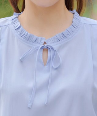 Tiaclasse フリルリボンブラウス サックス