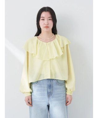 earth music&ecology ラッフルショートブラウス Yellow