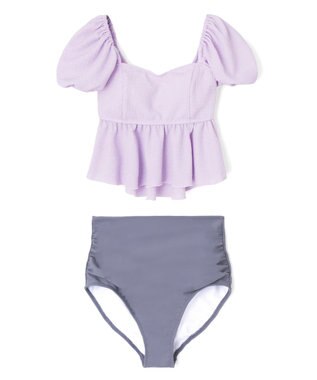 San-ai Resort（三愛水着楽園） 【SALE】パフスリーブビキニ　9M　【San-ai Resort（サンアイリゾート）】 パープル×グレー