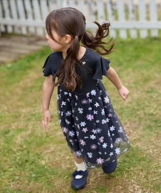 ANY KIDS 刺繍チュールワンピース ネイビー