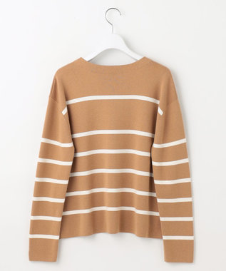 自由区 L コットンウールハイゲージボーダー ニット キャメル×オフ