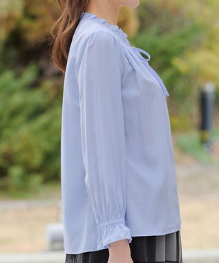 Tiaclasse フリルリボンブラウス サックス