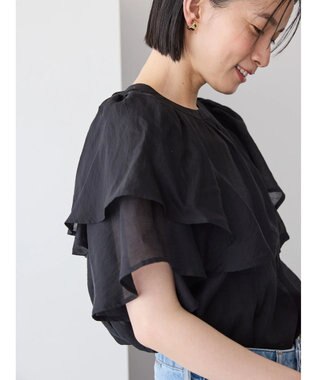 AMERICAN HOLIC 接触冷感シアーフリルブラウス Black