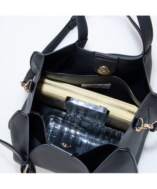 UNBILLION カシュカシュ cachecache / フェイクレザーショルダーバッグ付スクエアトート ブラック