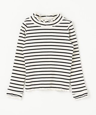 ANY KIDS テレコハイネック長袖Tシャツ ホワイト×ブラック