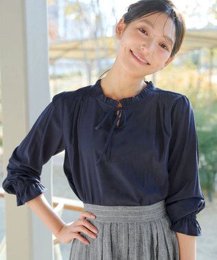Tiaclasse フリルリボンブラウス ネイビー
