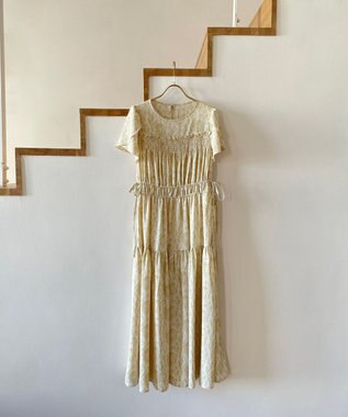 Feroux 【洗える】フラワープリントドロスト ワンピース ライトイエロー系3