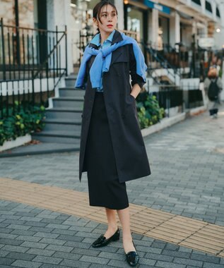 23区 L エアータンブラー TCギャバジン ロング トレンチコート ネイビー系