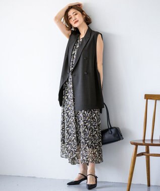 23区 L 【洗える】Ratti アブストラクトプリント ワンピース ブラックプリント