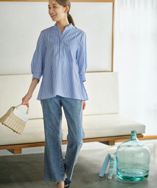 組曲 【WEB限定】ナイロンレーヨン スキッパーブラウス ブルーベース系1