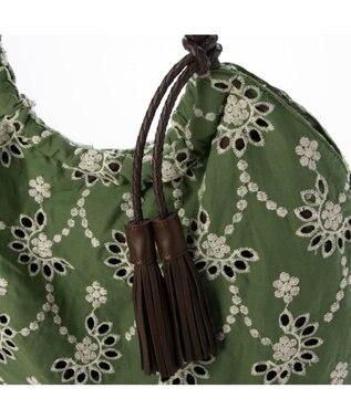 UNBILLION カシュカシュ cachecache / 花刺繍メッシュハンドルトートバッグ カーキ