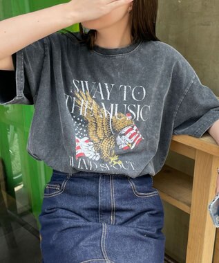 WEGO 【綿100%】ヴィンテージウォッシュグラフィックTシャツ スミクロ