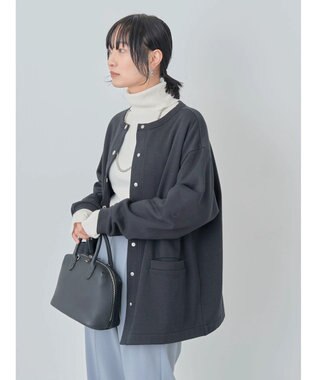 Green Parks 裏起毛ミディ丈ドットボタンカーディガン Black