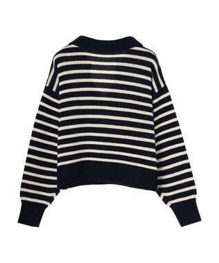 Green Parks キーネックボーダープルオーバー Navy