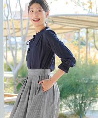 Tiaclasse フリルリボンブラウス ネイビー