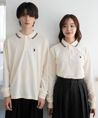WEGO 【25年秋冬新作/ユニセックスITEM/SMLサイズ展開】別注USPOLOラインポロシャツ（長袖） ホワイトアイボリー