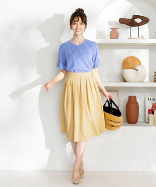 Tiaclasse 【洗える】体型カバーも叶う麻調フレアタックスカート イエロー