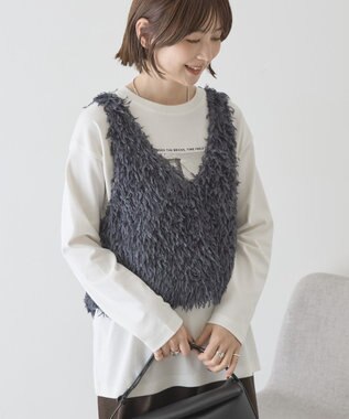 AMERICAN HOLIC 【選べる丈】フェザーVネックベスト Charcoal Gray