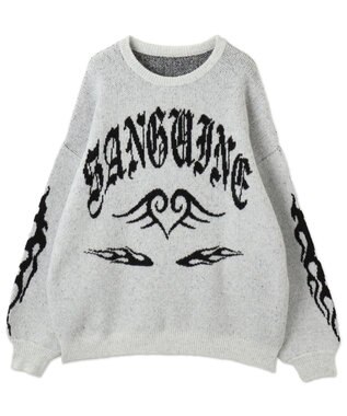 WEGO モチーフグラフィックフラッフィーニットプルオーバー ライトグレー