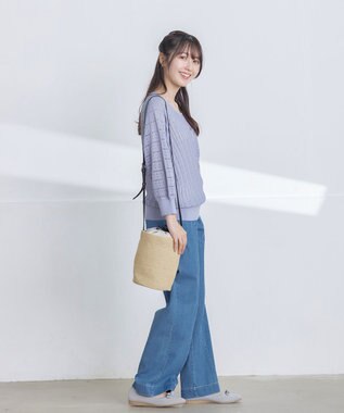 Tiaclasse 【洗える】TCデニム切替ワイドストレートパンツ サックス