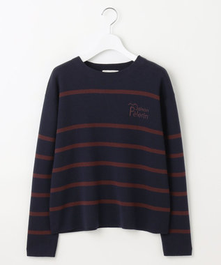 自由区 L コットンウールハイゲージボーダー ニット ネイビー×ボルドー