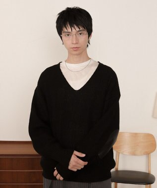 WEGO エルボーパッチVネックプルオーバー ブラック