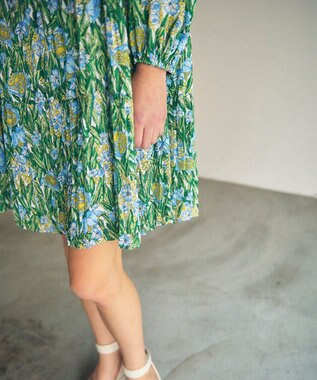 GRACE CONTINENTAL フラワープリントティアードミニワンピース グリーン