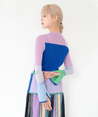 COQ CACTUS カラーブロックリブニット ライラック