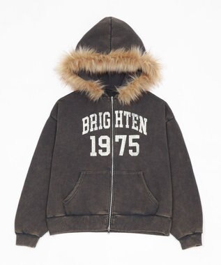 WEGO 裏起毛ファーフードBIGZIPパーカー ブラックその他