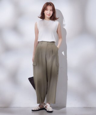 ANY 【ウエストゴム】清涼リネンカーゴパンツ ペールカーキ
