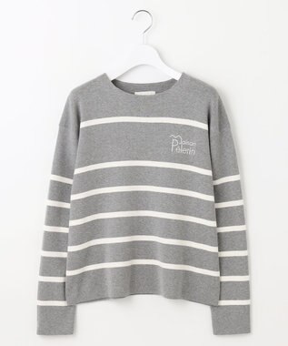 自由区 L コットンウールハイゲージボーダー ニット グレー×オフ