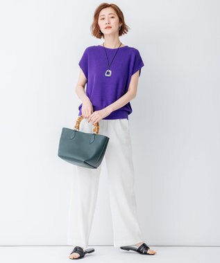 23区 【洗える】リネンレーヨンストレッチ ワイド パンツ ホワイト系