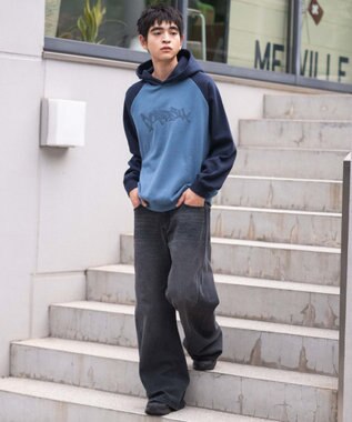 WEGO ラグランプルパーカー ブルー