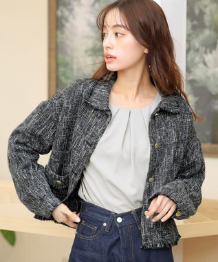 Tiaclasse 【洗える】ツイードジャケット ミックスブラック