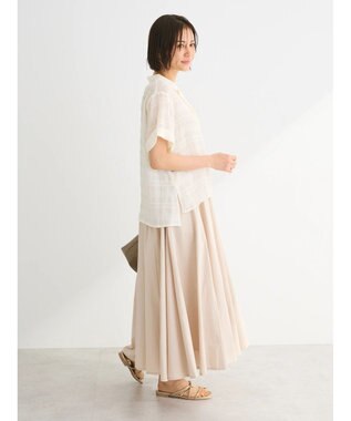 Green Parks シアーチェック開襟ブラウス Off White